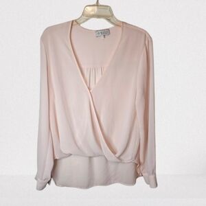 Wayf Pink Sheer Wrap Over Long Sleeve Blouse Size Medium